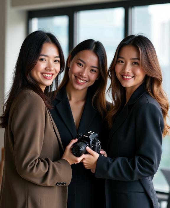 Pasukan jurugambar profesional Anggun LensArt dengan peralatan kamera.